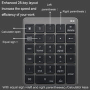KN-980 28 Keys Portable Wireless Digital Quiet Keypad Computer External Digital Password Keypad(Gray)