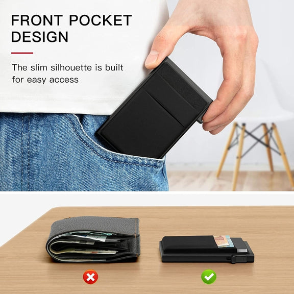 Slim Metal Wallet Pop Up Credit Card Holder RFID Blocking Men Business Card Clip(Silver)