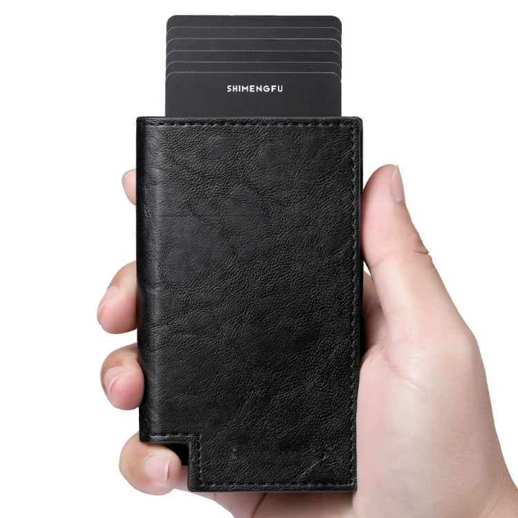 Pop-up Leather Metal Card Holder RFID Bifold Wallet(Black)