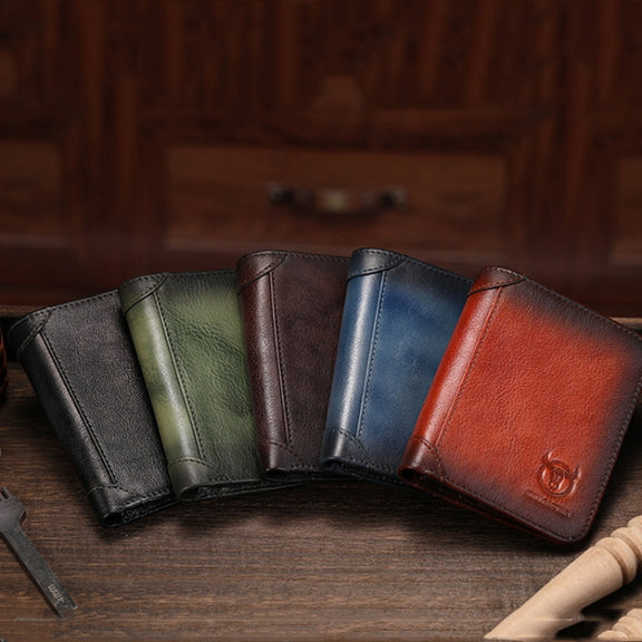 Bull Captain Men Wallet First-layer Cowhide Coin Clip RFID Retro Vertical ID Holder(Coffee)