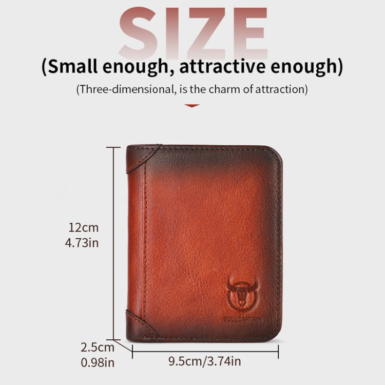 Bull Captain Men Wallet First-layer Cowhide Coin Clip RFID Retro Vertical ID Holder(Black)