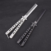 Salon Stainless Steel Practice Comb Practice Knife (Uncut) Butterfly Comb(Silver)
