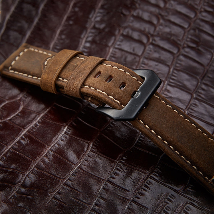 Crazy Horse Layer Frosted Silver Buckle Watch Leather Watch Band, Size: 22mm(Light Brown)
