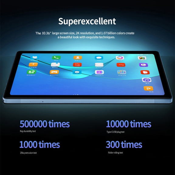 BDF P60 4G LTE Tablet PC, 10.36 inch, 8GB+128GB, Android 11.0 MTK6762 Octa Core, Support Dual SIM & Bluetooth & WiFi, EU Plug(Blue)