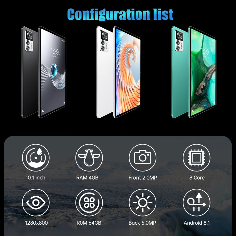 12S Pro 4G LTE Tablet PC, 10.1 inch, 4GB+64GB, Android 8.1  MTK6755 Octa-core 2.0GHz, Support Dual SIM / WiFi / Bluetooth / GPS (Green)